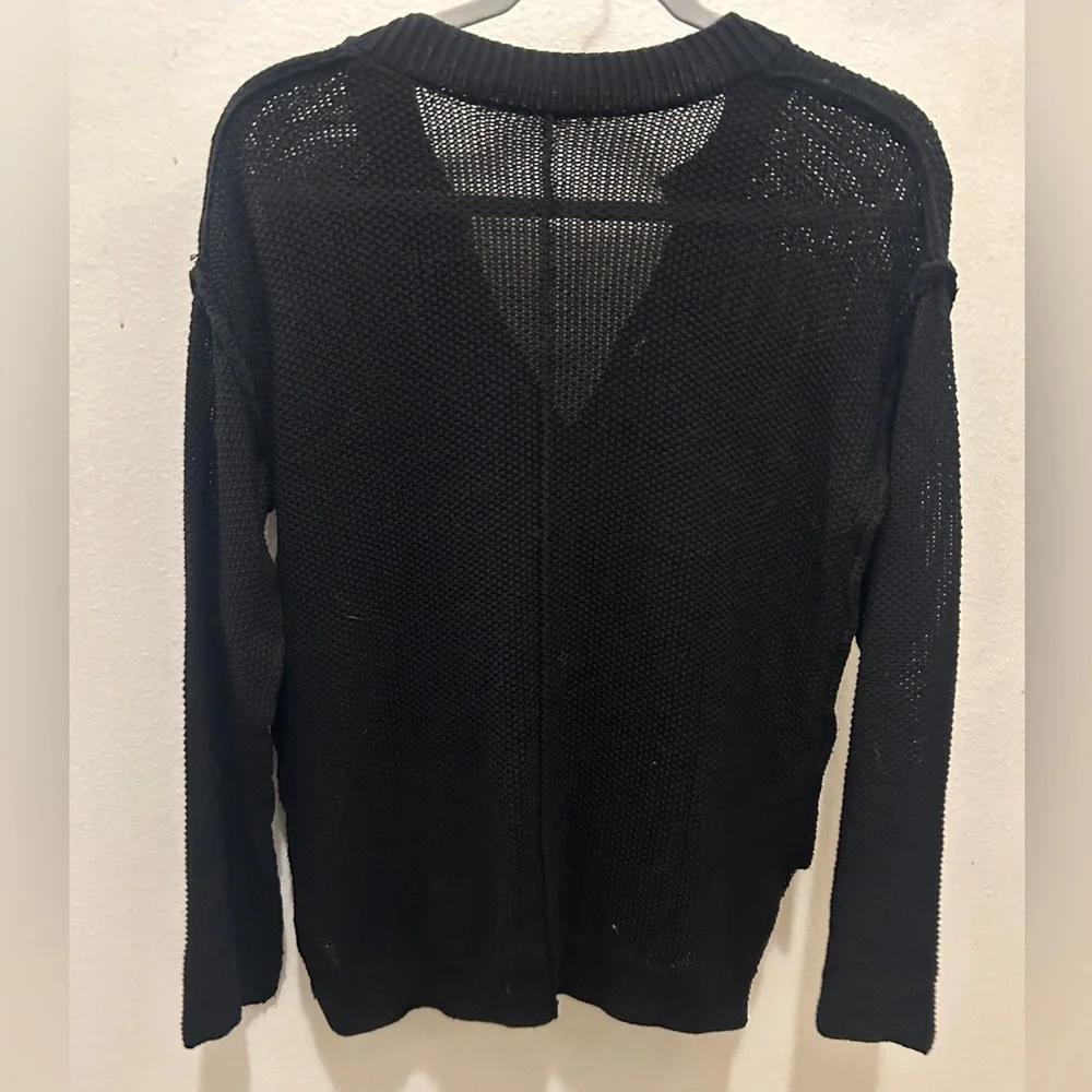 NEW Cable Knit Long Sleeve Button V Neck Pullover Henley Sweater Top Black - Picture 7 of 9